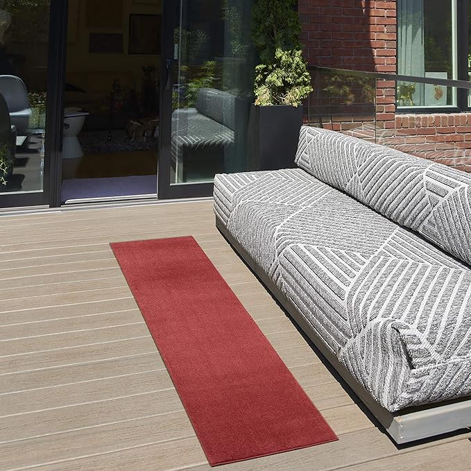 Nourison Essentials Indoor/Outdoor Brick Red 2'2'' x 10' Area-Rug, Easy-Cleaning, Non Shedding, Bed Room, Living Room, Dining Room, Backyard, Deck, Patio (2x10)