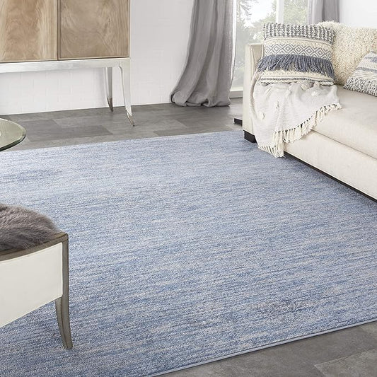 Nourison Essentials 108x108 Square Contemporary Fabric Area Rug in Blue/Gray
