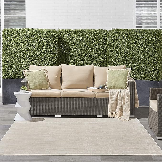 Nourison Essentials Indoor/Outdoor Ivory Beige 7' x Square Area Rug, Easy Cleaning, Non Shedding, Bed Room, Living Room, Dining Room, Backyard, Deck, Patio (7 Square)