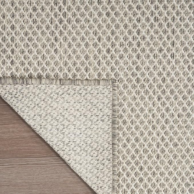 Nourison Courtyard Indoor/Outdoor Ivory Silver 8' x 10' Area Rug, Geometric, Easy Cleaning, Non Shedding, Bed Room, Living Room, Dining Room, Deck, Patio, Backyard (8x10)
