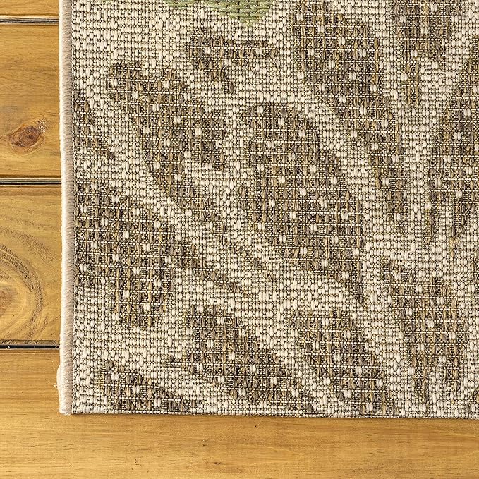 JONATHAN Y SMB110A-6SQ Zinnia Modern Floral Textured Weave Indoor Outdoor Area Rug Bohemian Coastal Easy Cleaning Bedroom Kitchen Backyard Patio Non Shedding, 6' Square, Sage/Brown