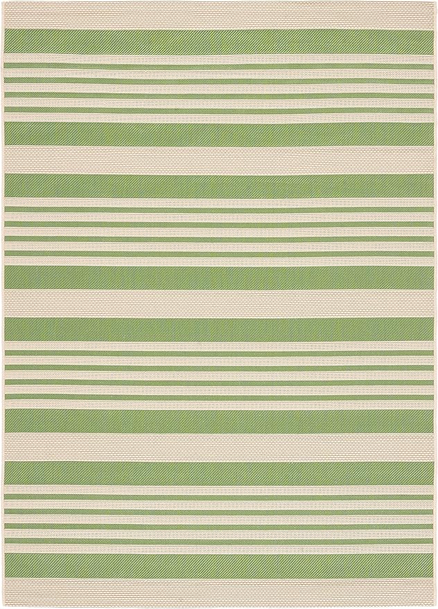 SAFAVIEH Courtyard Collection Accent Rug - 2'7' x 5', Green & Beige, Stripe Design, Non-Shedding & Easy Care, Indoor/Outdoor & Washable-Ideal for Patio, Backyard, Mudroom (CY6062-244)