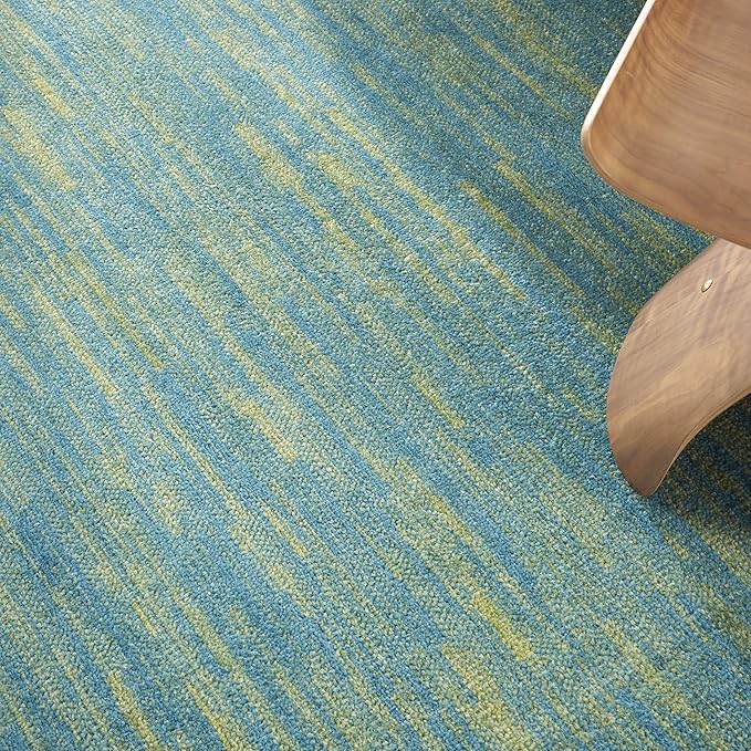 Nourison Essentials Indoor/Outdoor Blue Green 8' x Round Area Rug, Easy Cleaning, Non Shedding, Bed Room, Living Room, Dining Room, Backyard, Deck, Patio (8 Round)