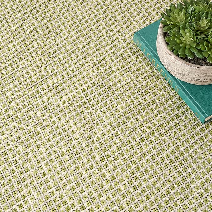 Nourison Courtyard Indoor/Outdoor Ivory Green 4' x Round Area Rug, Easy Cleaning, Non Shedding, Bed Room, Living Room, Dining Room, Backyard, Deck, Patio (4 Round)