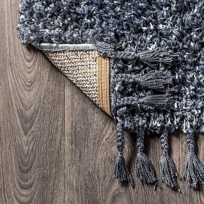 JONATHAN Y MCR100C-5 Mercer Shag Plush Tassel Indoor Area-Rug Bohemian Modern Contemporary Solid Easy-Cleaning Bedroom Kitchen Living Room, 5 X 8, Denim Blue with Tassel