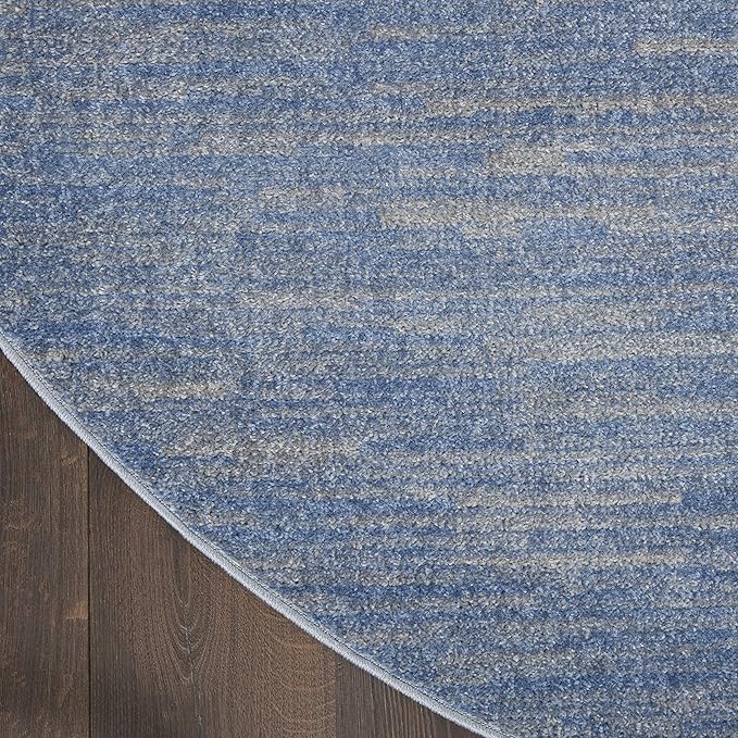 Nourison Essentials Indoor/Outdoor Blue/Grey 8' x Round Area Rug, Easy Cleaning, Non Shedding, Bed Room, Living Room, Dining Room, Backyard, Deck, Patio (8 Round)