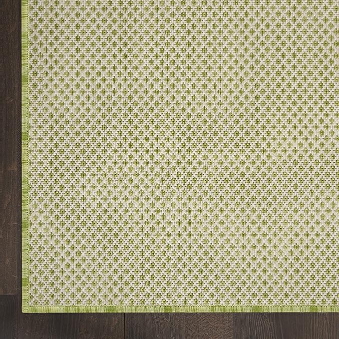 Nourison Courtyard Indoor/Outdoor Ivory Green 7' x 10' Area Rug, Geometric, Easy Cleaning, Non Shedding, Bed Room, Living Room, Dining Room, Deck, Patio, Backyard (7x10)