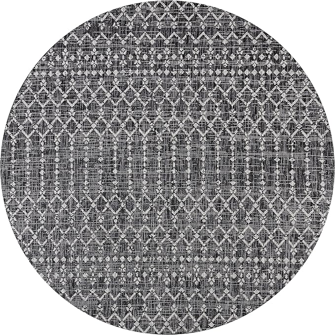 JONATHAN Y SMB108F-3R Ourika Moroccan Geometric Textured Weave Black/Gray 3' Round Indoor/Outdoor Area Rug, Pet Friendly, Non-Shedding, Stain Resistant, Easy-Cleaning for Backyard, Patio, Porch