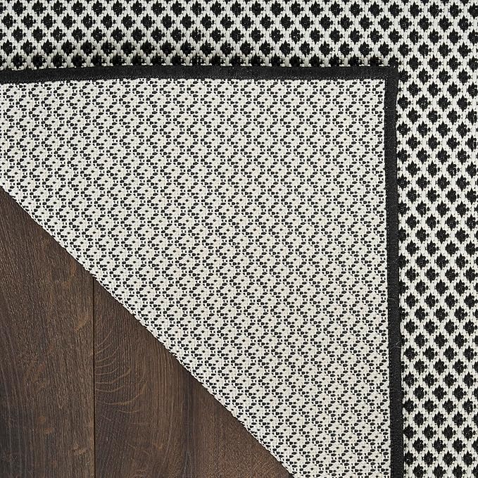 Nourison Courtyard Black White 2' x 6' Area Rug - Easy Clean, Non Shedding, Bed Room, Living Room, Dining Room, Kitchen (6' Runner)