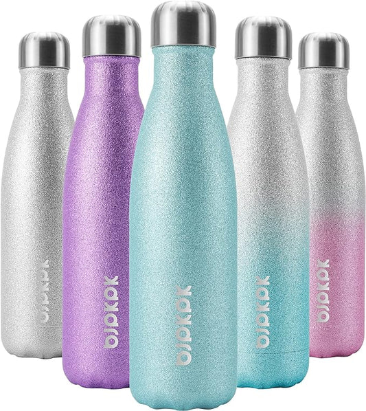 BJPKPK Insulated Water Bottles -17oz/500ml -Stainless Steel Water Bottles,Sports Water Bottles Keep Cold for 24 Hours and Hot for 12 Hours,BPA Free Water Bottle,Glitter Ice Blue
