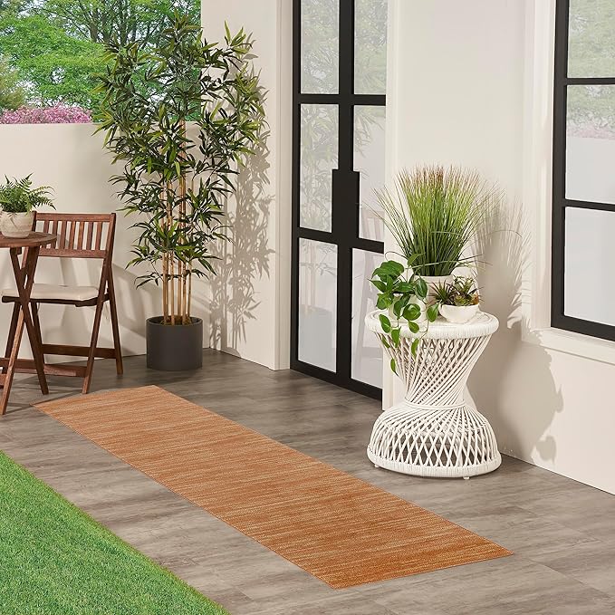 Nourison Essentials Indoor/Outdoor Rust 2'2" x 10' Area Rug, Easy Cleaning, Non Shedding, Bed Room, Living Room, Dining Room, Backyard, Deck, Patio (2x10)