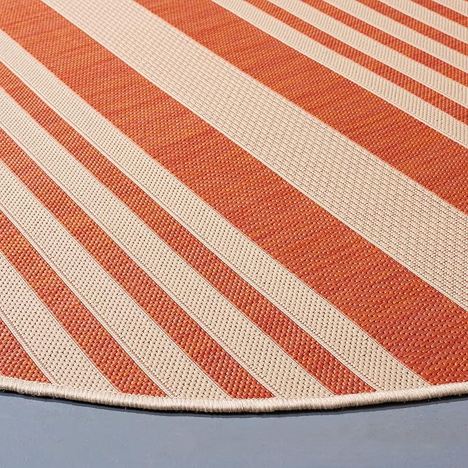 SAFAVIEH Courtyard Collection 6'7'' Round Terracotta/Beige CY6062 Stripe Indoor/ Outdoor Patio Backyard Mudroom Area Rug