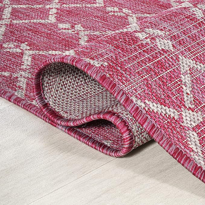JONATHAN Y SMB108Q-9 Ourika Moroccan Geometric Textured Weave Indoor Outdoor Area-Rug, Bohemian Rustic Easy-Cleaning,Bedroom,Kitchen,Backyard,Patio,Non Shedding, 9 X 12, Fuchsia/Light Gray