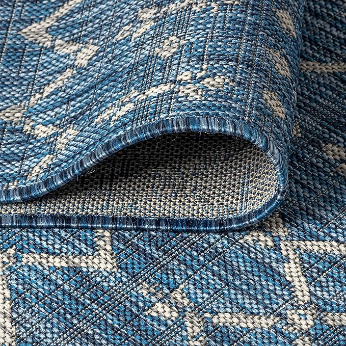 JONATHAN Y SMB108B-8SQ Ourika Moroccan Geometric Textured Weave Indoor/Outdoor Area Rug, Bohemian, Scandinavian for Bedroom, Kitchen, Living Room, Easy-Cleaning, Navy/Light Gray, 8' Square