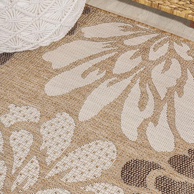 JONATHAN Y SMB110I-8SQ Zinnia Modern Floral Textured Weave Brown/Cream 8' Square Indoor/Outdoor Area Rug, Pet Friendly, Non-Shedding, Stain Resistant, Easy-Cleaning for Backyard, Patio, Porch