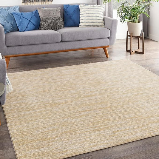Nourison Essentials 9' x Square Ivory Gold Fabric Area Rug