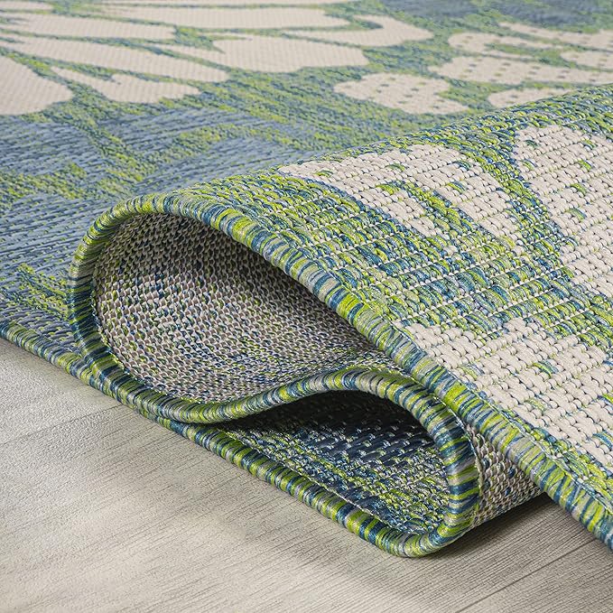 JONATHAN Y SMB110D-5 Zinnia Modern Floral Textured Weave Indoor Outdoor Area-Rug, Bohemian Coastal Mediterranean Easy-Cleaning,Bedroom,Kitchen,Backyard,Patio,Non Shedding, 5 X 8, Cream/Green