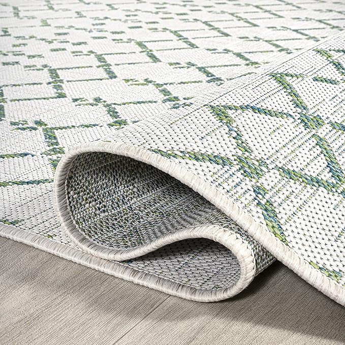 JONATHAN Y SMB108R-5 Ourika Moroccan Geometric Textured Weave Indoor Outdoor Area-Rug, Bohemian Rustic Scandinavian Easy-Cleaning,Bedroom,Kitchen,Backyard,Patio,Non Shedding, 5 X 8, Green/Ivory