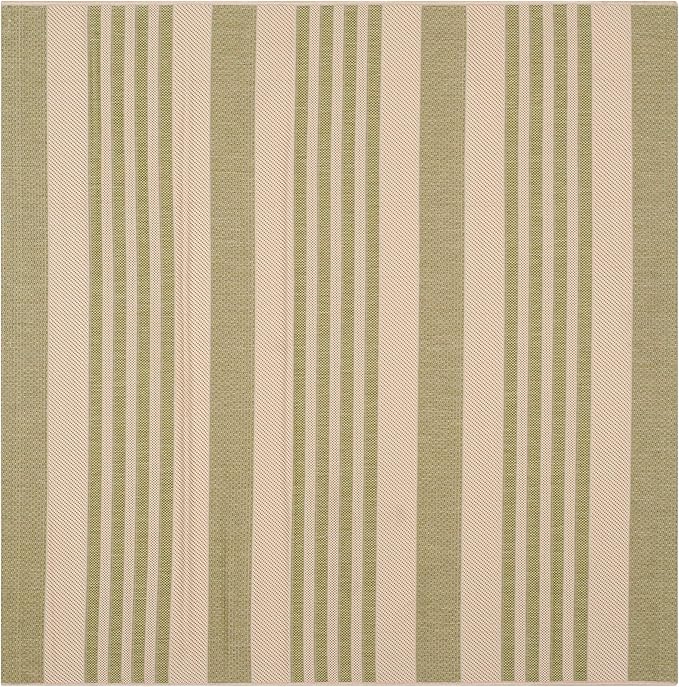 SAFAVIEH Courtyard Collection 6'7" Square Beige/Sweet Pea CY6062 Stripe Indoor/ Outside Waterproof Easy cleansingPatio Backyard Mudroom Area Mat