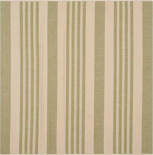 SAFAVIEH Courtyard Collection 6'7" Square Beige/Sweet Pea CY6062 Stripe Indoor/ Outside Waterproof Easy cleansingPatio Backyard Mudroom Area Mat