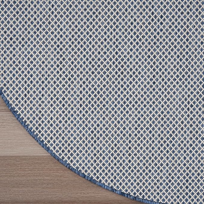 Nourison Courtyard Indoor/Outdoor Ivory Blue 5 x Round Area Rug, Easy Cleaning, Non Shedding, Bed Room, Living Room, Dining Room, Backyard, Deck, Patio (5 Round)