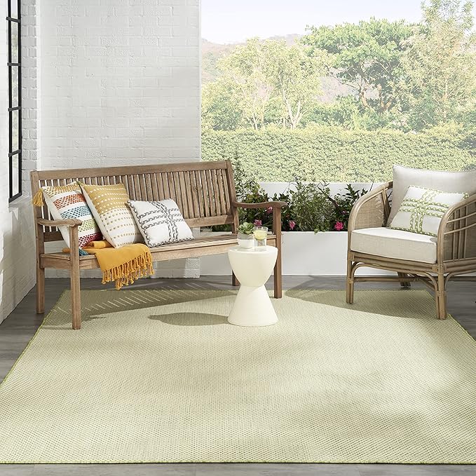 Nourison Courtyard Indoor/Outdoor Ivory Green 7' x 10' Area Rug, Geometric, Easy Cleaning, Non Shedding, Bed Room, Living Room, Dining Room, Deck, Patio, Backyard (7x10)