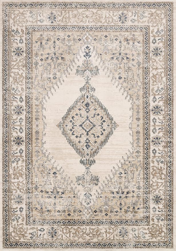 Loloi II Teagan Collection TEA-02 Oatmeal/Ivory 2'-8" x 4', .25" Thick, Accent Rug, Soft, Durable, Neutral, Woven, Low Pile, Non-Shedding, Easy Clean, Living Room Rug
