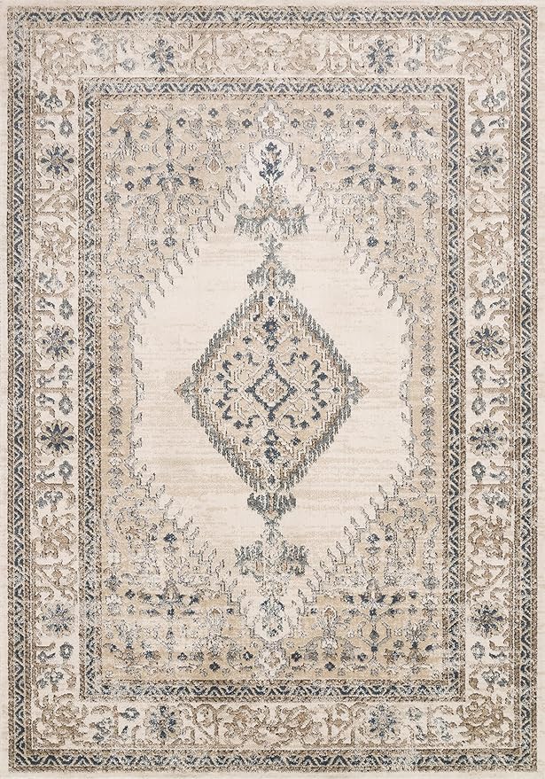 Loloi Teagan Collection 5'-3" x 7'-6" Area Rug in Oatmeal/Ivory - Large, Soft Neutral Rug, High-Traffic for Living Room, Bedroom, Home Office, Dining Area