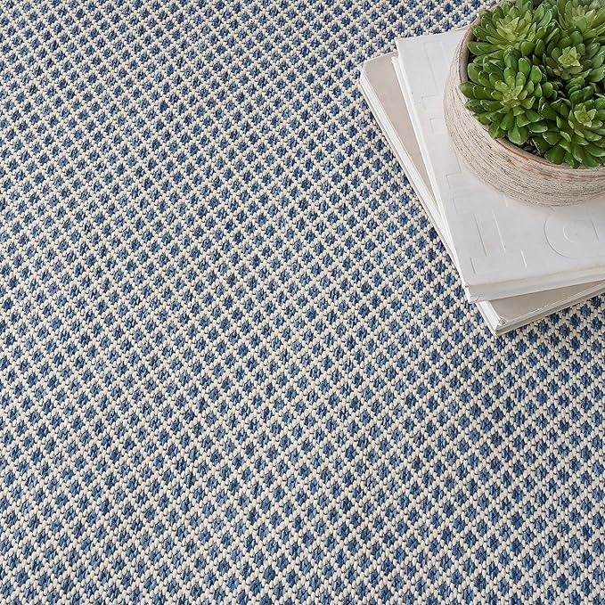 Nourison Courtyard Indoor/Outdoor Ivory Blue 8' x Square Area Rug, Easy Cleaning, Non Shedding, Bed Room, Living Room, Dining Room, Backyard, Deck, Patio (8 Square)