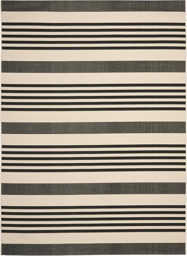 SAFAVIEH Courtyard Collection Area Rug - 10' x 14', Black & Bone, Stripe Design, Non-Shedding & Easy Care, Indoor/Outdoor & Washable-Ideal for Patio, Backyard, Mudroom (CY6062-216)