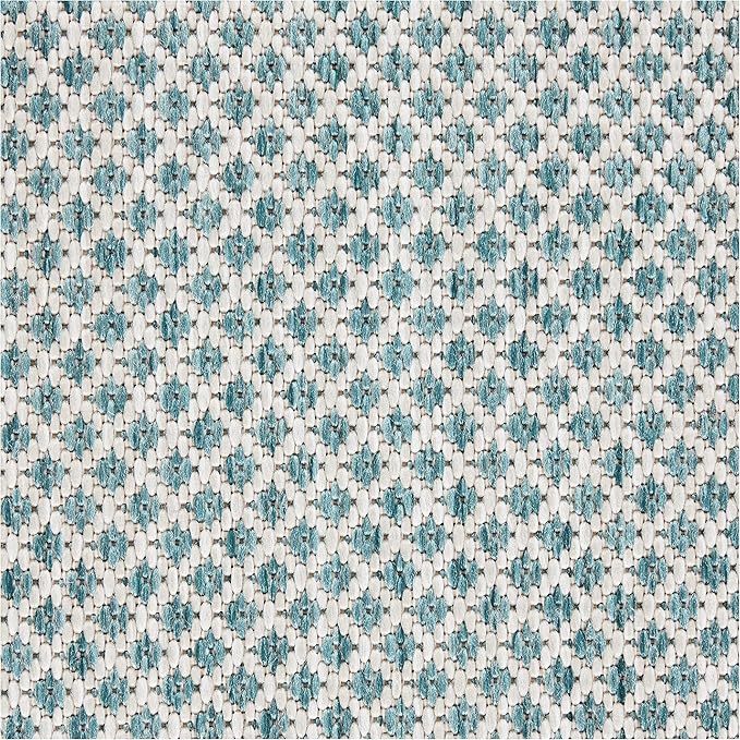 Nourison Courtyard Indoor/Outdoor Ivory Aqua 3' x 5' Area Rug, Geometric, Easy Cleaning, Non Shedding, Bed Room, Living Room, Dining Room, Deck, Patio, Backyard (3x5)