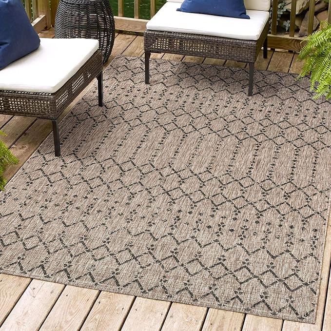 JONATHAN Y SMB108D-8 Ourika Moroccan Geometric Textured Weave Indoor Outdoor Area r.u.g, Bohemian, Rustic, Scandinavian Easy, Bedroom,Kitchen,Backyard,Patio,Non Shedding, Natural/Black, 8 X 10