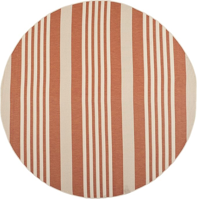 SAFAVIEH Courtyard Collection 6'7'' Round Terracotta/Beige CY6062 Stripe Indoor/ Outdoor Patio Backyard Mudroom Area Rug
