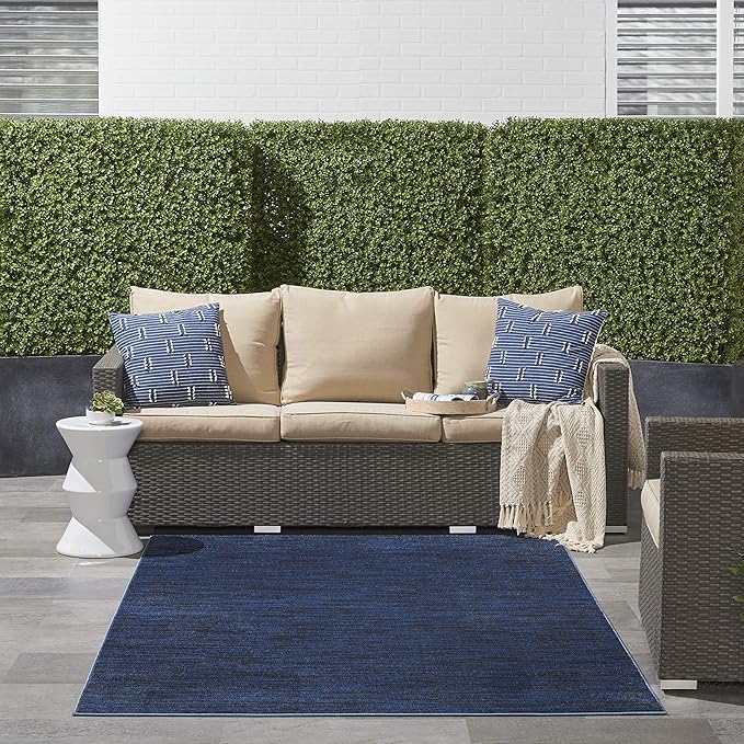 Nourison Essentials Indoor/Outdoor Midnight Blue 6' x 9' Area Rug, Easy Cleaning, Non Shedding, Bed Room, Living Room, Dining Room, Backyard, Deck, Patio (6x9)