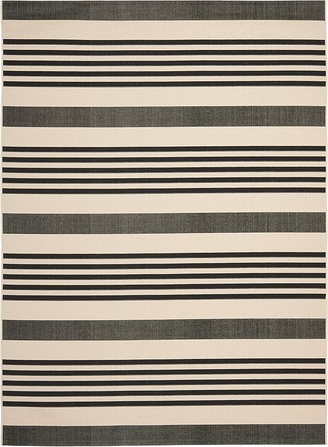 SAFAVIEH Courtyard Collection Area Rug - 9' x 12', Black & Bone, Stripe Design, Non-Shedding & Easy Care, Indoor/Outdoor & Washable-Ideal for Patio, Backyard, Mudroom (CY6062-216)