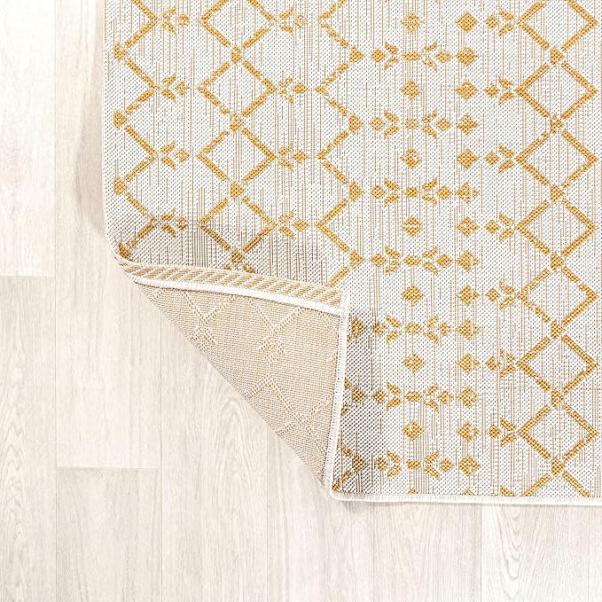 JONATHAN Y SMB108J-210 Ourika Moroccan Geometric Textured Weave Indoor Outdoor Runner Rug, Bohemian, Rustic, Scandinavian Easy-Clean,Bedroom,Kitchen,Backyard,Patio,Non Shedding, Cream/Yellow, 2 X 10
