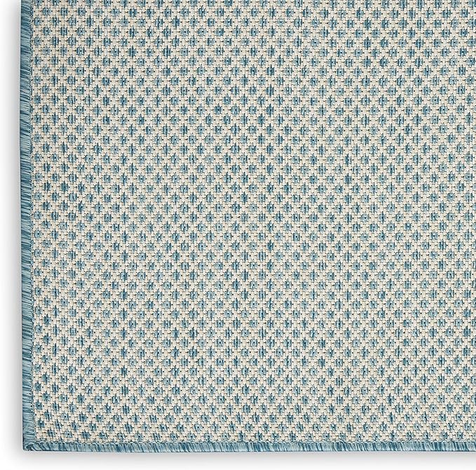 Nourison Courtyard Indoor/Outdoor Ivory Aqua 7' x 10' Area Rug, Geometric, Easy Cleaning, Non Shedding, Bed Room, Living Room, Dining Room, Deck, Patio, Backyard (7x10)