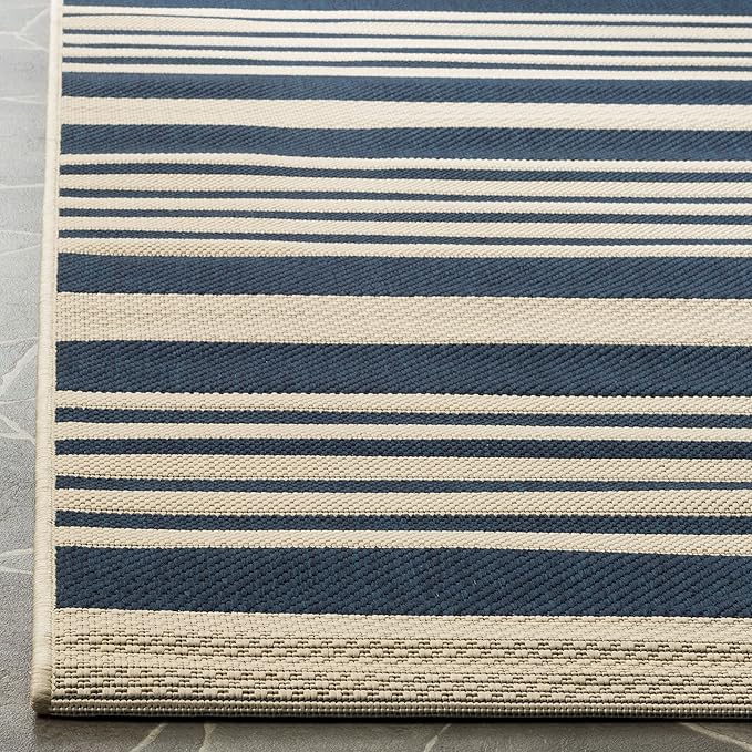 SAFAVIEH Courtyard Collection Runner Rug - 2'3" x 22', Navy & Beige, Non-Shedding & Easy Care, Indoor/Outdoor & Washable-Ideal for Patio, Backyard, Mudroom (CY6062-268)