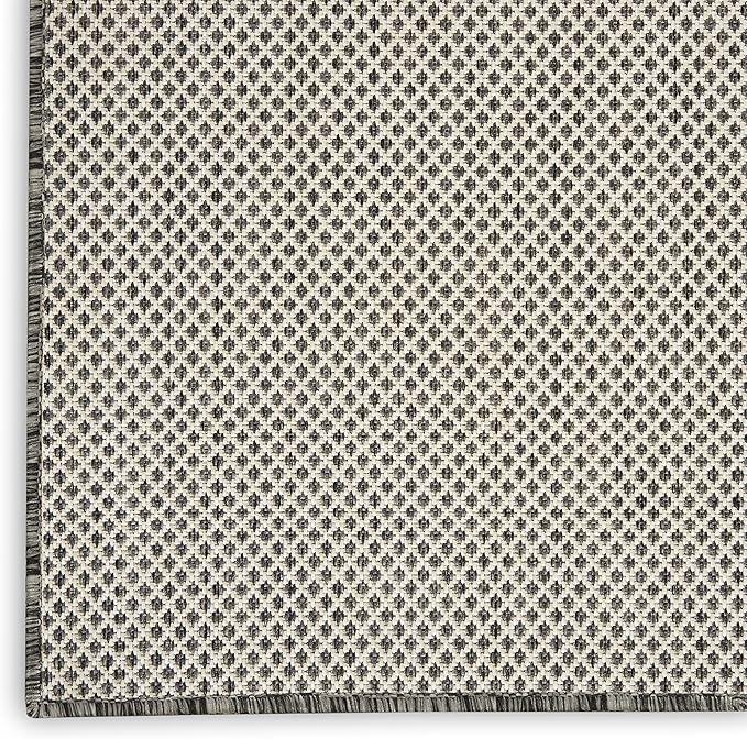 Nourison Courtyard Indoor/Outdoor Ivory Charcoal 9' x 12' Area Rug, Geometric, Easy Cleaning, Non Shedding, Bed Room, Living Room, Dining Room, Deck, Patio, Backyard (9x12)