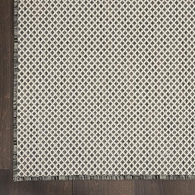Nourison Courtyard 8' Runner Ivory Charcoal Fabric Modern Area Rug (8' Runner)