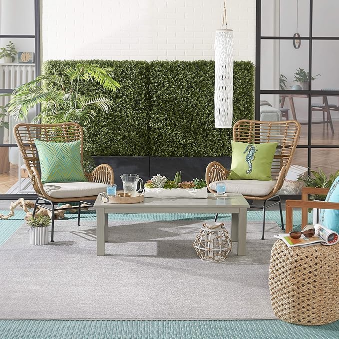 Nourison Essentials Indoor/Outdoor Silver Grey 10' x 14' Area Rug, Easy Cleaning, Non Shedding, Bed Room, Living Room, Dining Room, Backyard, Deck, Patio (10x14)