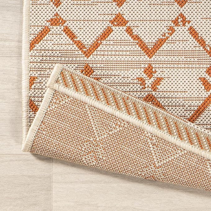 JONATHAN Y SMB108O-8 Ourika Moroccan Geometric Textured Weave Indoor Outdoor Area-Rug, Bohemian Rustic Scandinavian Easy-Cleaning,Bedroom,Kitchen,Backyard,Patio,Non Shedding, 8 X 10, Cream/Orange
