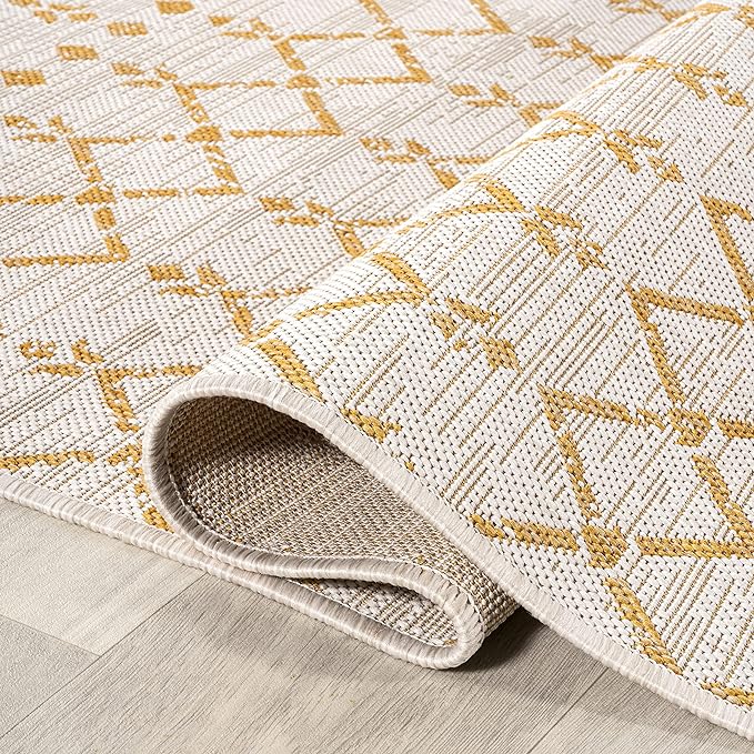 JONATHAN Y SMB108J-8 Ourika Moroccan Geometric Textured Weave Indoor Outdoor Area-Rug, Coastal,Traditional,Transitional Easy Clean,Bedroom,Kitchen,Backyard,Patio, Non-Shed, Cream/Yellow, 8 X 10