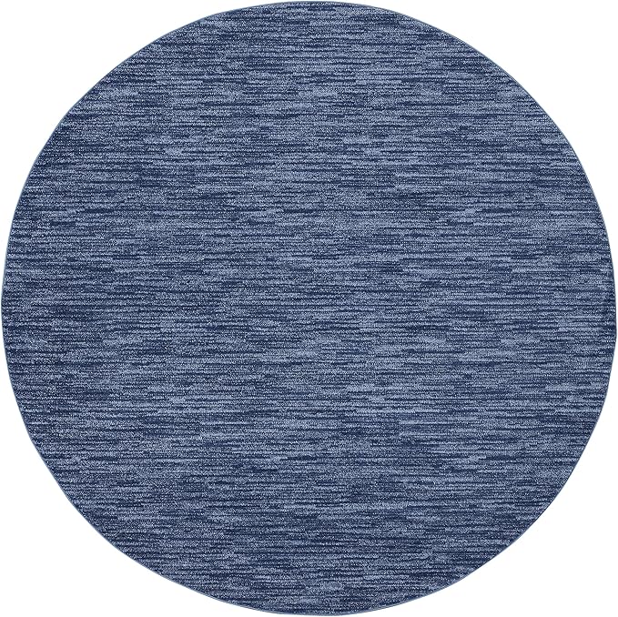 Nourison Essentials Indoor/Outdoor Navy Blue 10' x Round Area Rug, Easy Cleaning, Non Shedding, Bed Room, Living Room, Dining Room, Backyard, Deck, Patio (10 Round)
