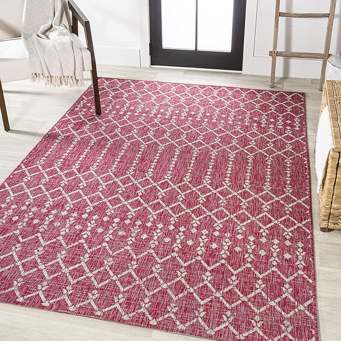JONATHAN Y SMB108Q-9 Ourika Moroccan Geometric Textured Weave Indoor Outdoor Area-Rug, Bohemian Rustic Easy-Cleaning,Bedroom,Kitchen,Backyard,Patio,Non Shedding, 9 X 12, Fuchsia/Light Gray