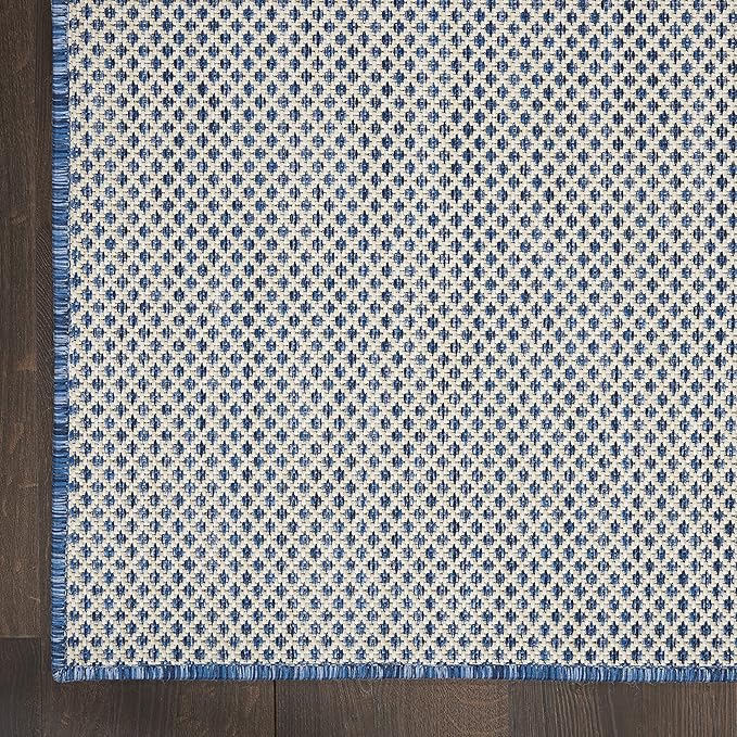 Nourison Courtyard Indoor/Outdoor Ivory Blue 8' x Square Area Rug, Easy Cleaning, Non Shedding, Bed Room, Living Room, Dining Room, Backyard, Deck, Patio (8 Square)