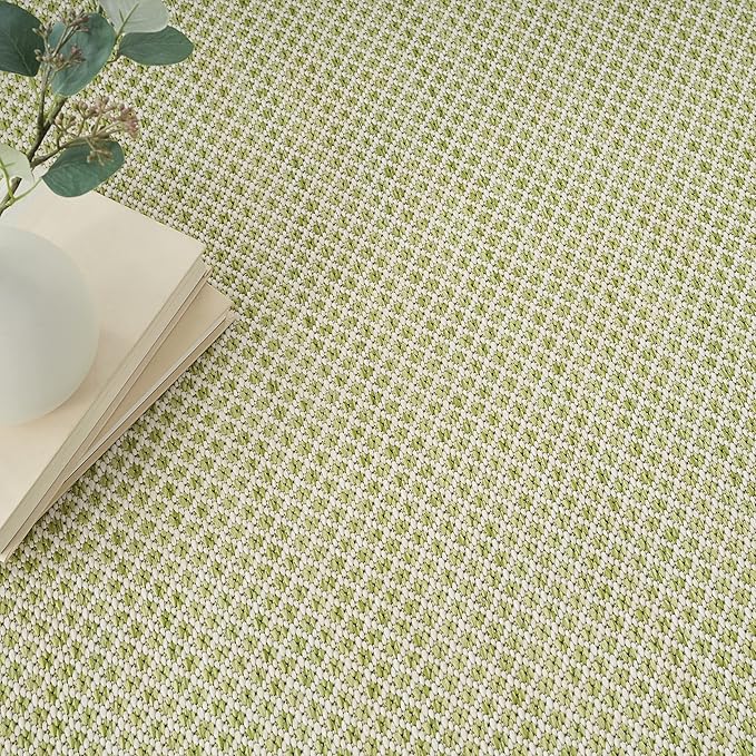 Nourison Courtyard Indoor/Outdoor Ivory Green 7' x 10' Area Rug, Geometric, Easy Cleaning, Non Shedding, Bed Room, Living Room, Dining Room, Deck, Patio, Backyard (7x10)