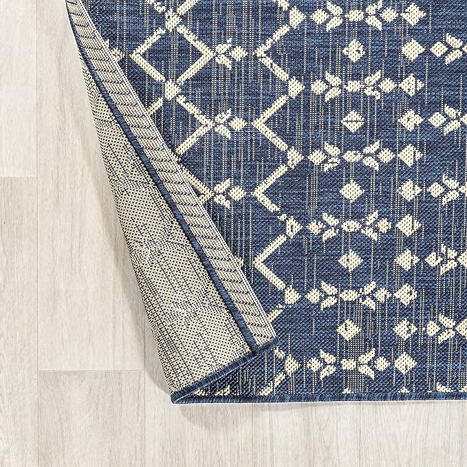 JONATHAN Y SMB108K-3 Ourika Moroccan Geometric Textured Weave Indoor Outdoor Area-Rug, Bohemian Coastal Traditional Easy-Cleaning,Bedroom,Kitchen,Backyard,Patio,Non Shedding, 3 X 5, Navy/Beige