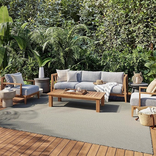 Nourison Courtyard 96" x 120" Fabric Indoor/Outdoor Rug in Ivory Charcoal