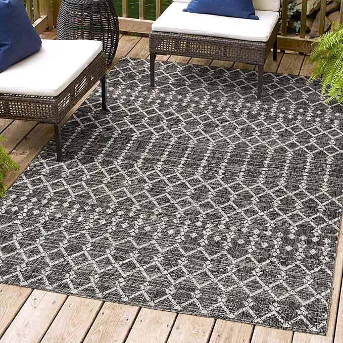 JONATHAN Y SMB108F-3 Ourika Moroccan Geometric Textured Weave Indoor Outdoor -Area Rug, Bohemian, Rustic, Scandinavian Easy-Cleaning,Bedroom,Kitchen,Backyard,Patio,Non Shedding, Black/Gray, 3 X 5